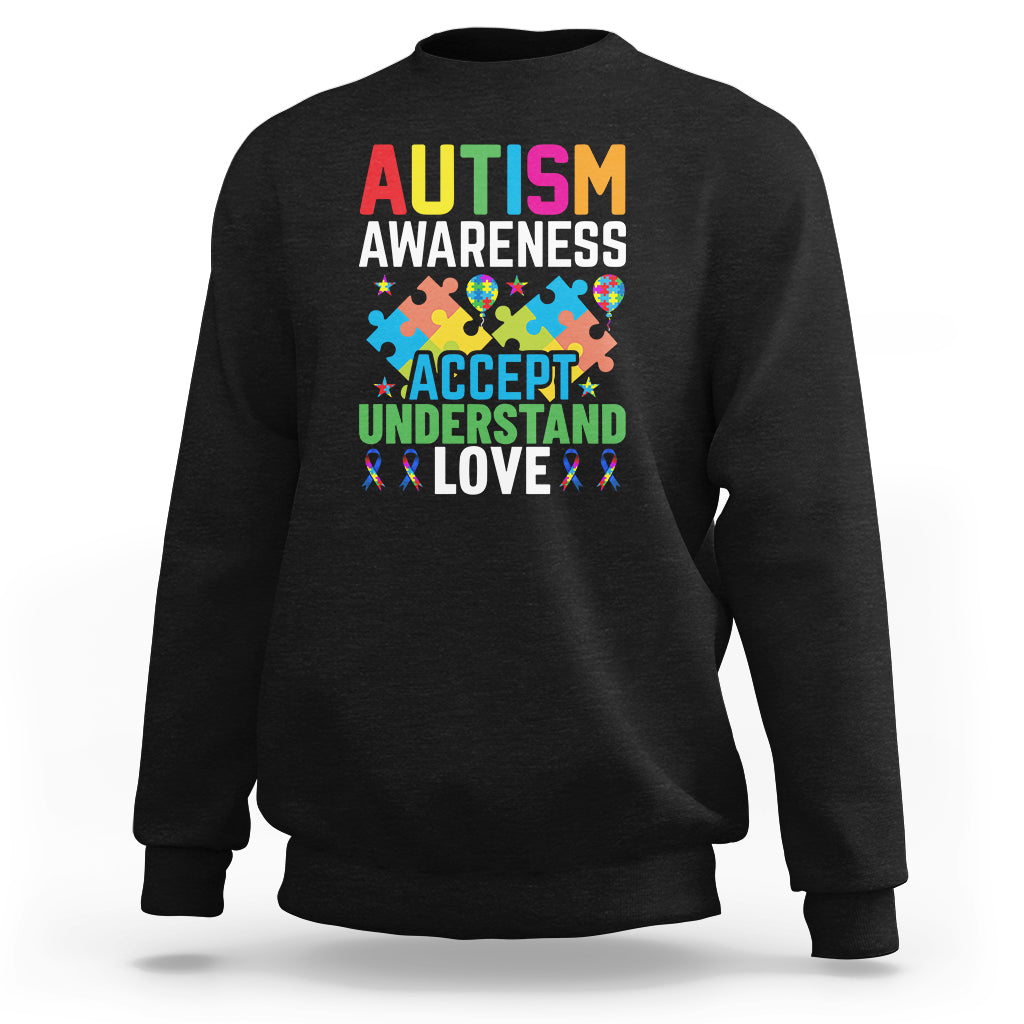 Autism Awareness Sweatshirt Accept Understand Love Spectrum Blue Ribbon - Wonder Print Shop
