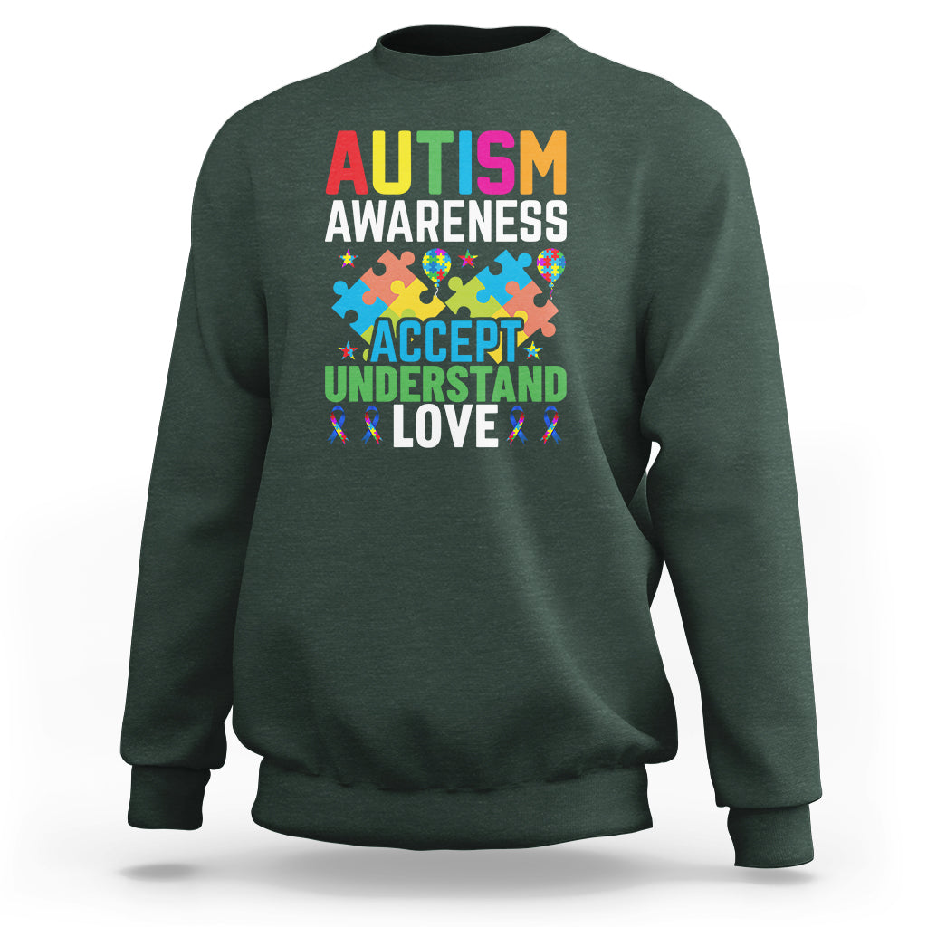 Autism Awareness Sweatshirt Accept Understand Love Spectrum Blue Ribbon - Wonder Print Shop