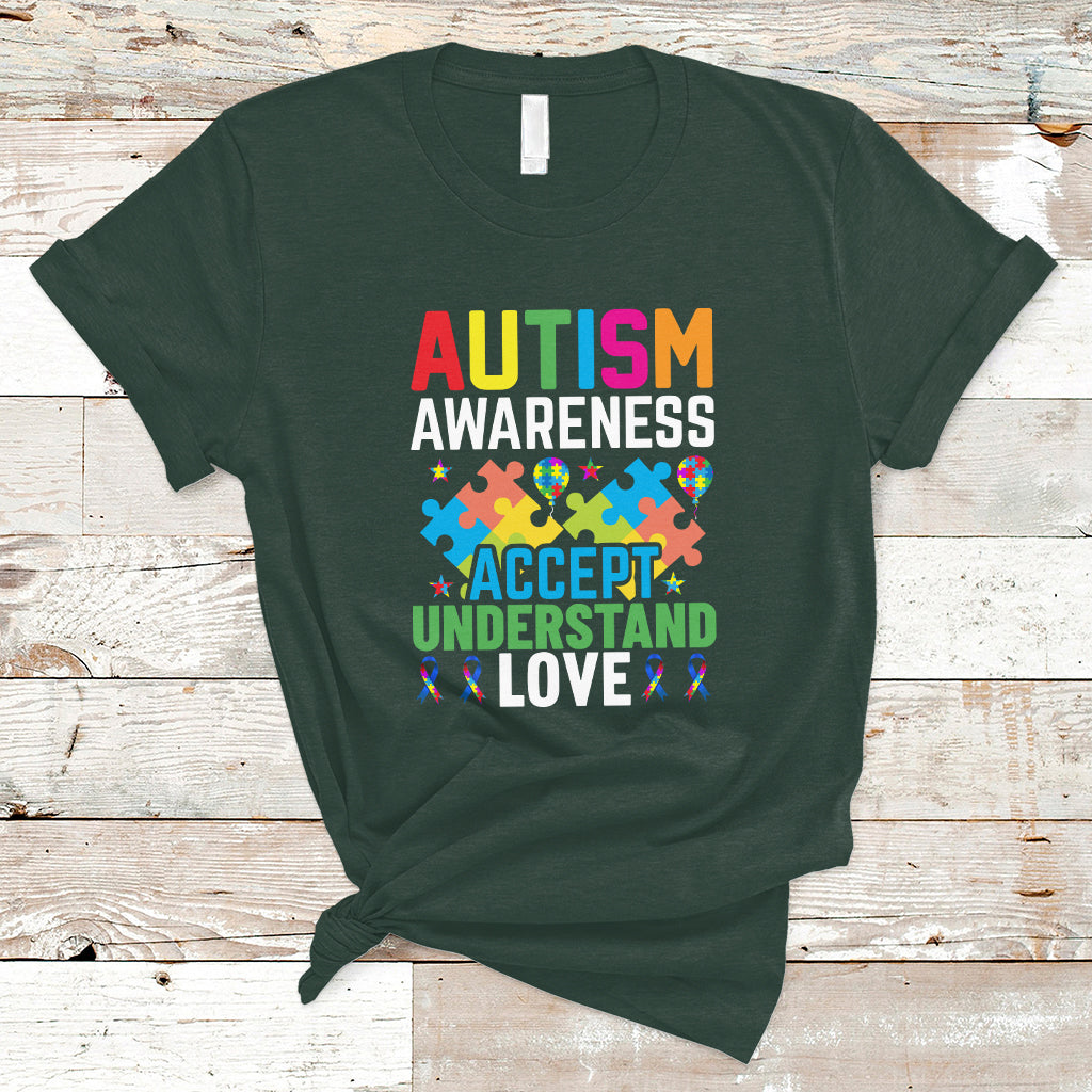 Autism Awareness T Shirt Accept Understand Love Spectrum Blue Ribbon - Wonder Print Shop