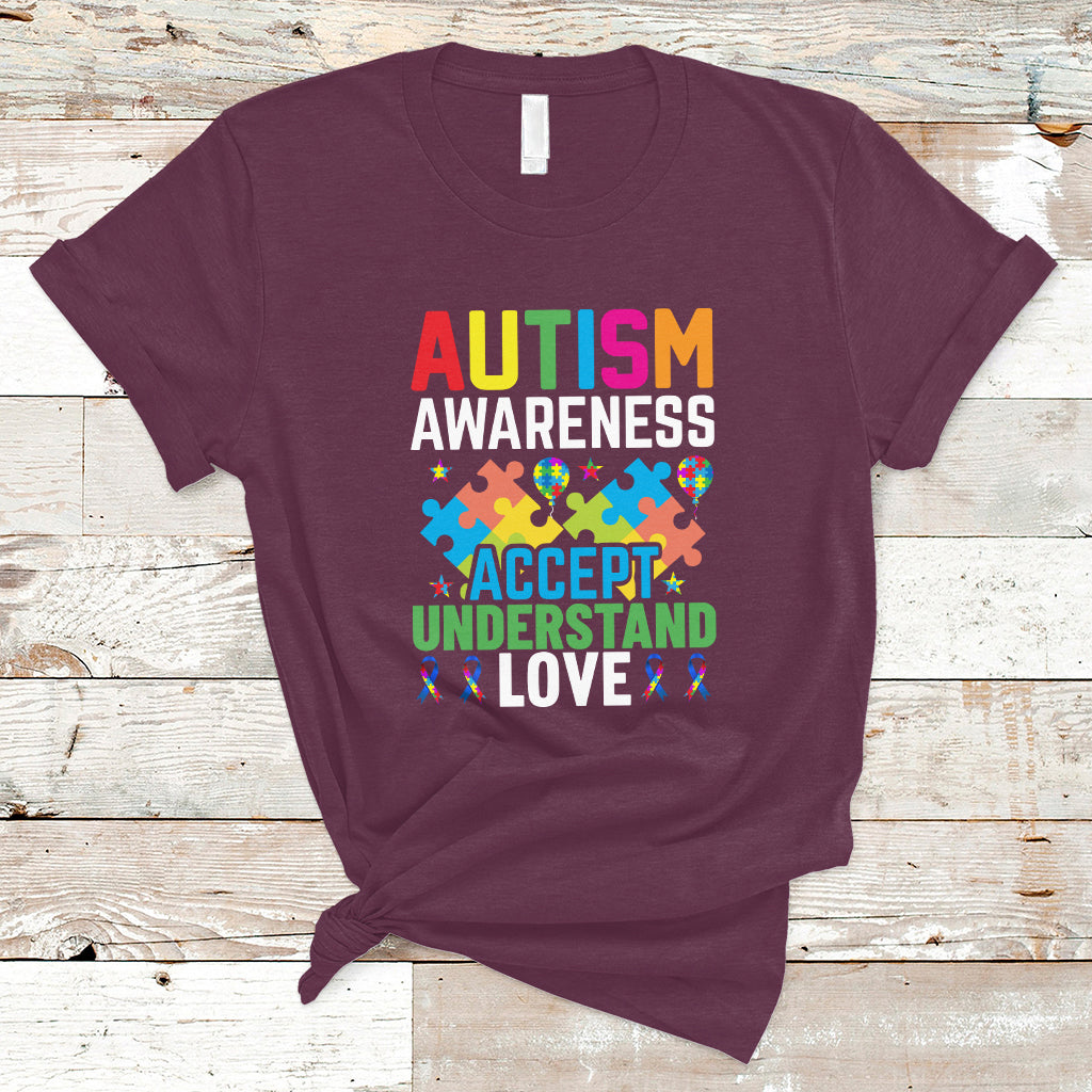 Autism Awareness T Shirt Accept Understand Love Spectrum Blue Ribbon - Wonder Print Shop