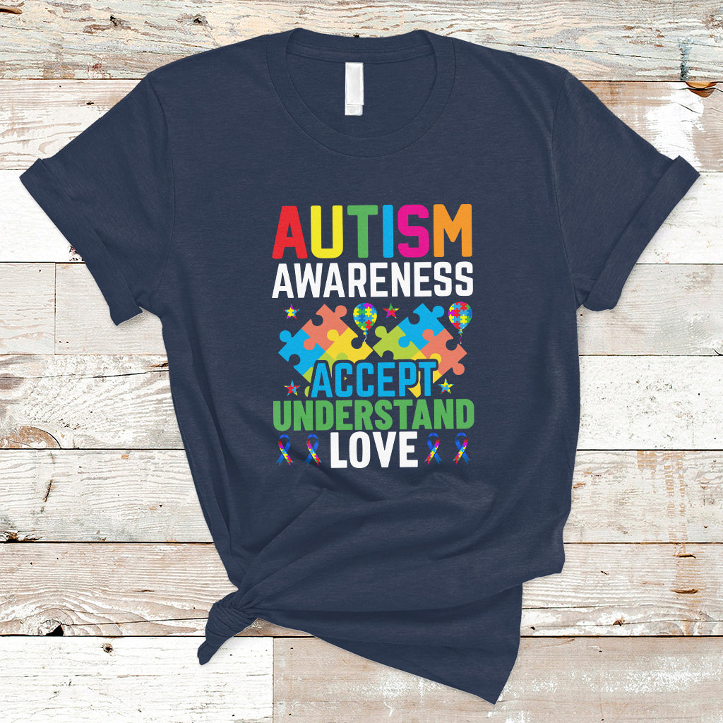 Autism Awareness T Shirt Accept Understand Love Spectrum Blue Ribbon - Wonder Print Shop
