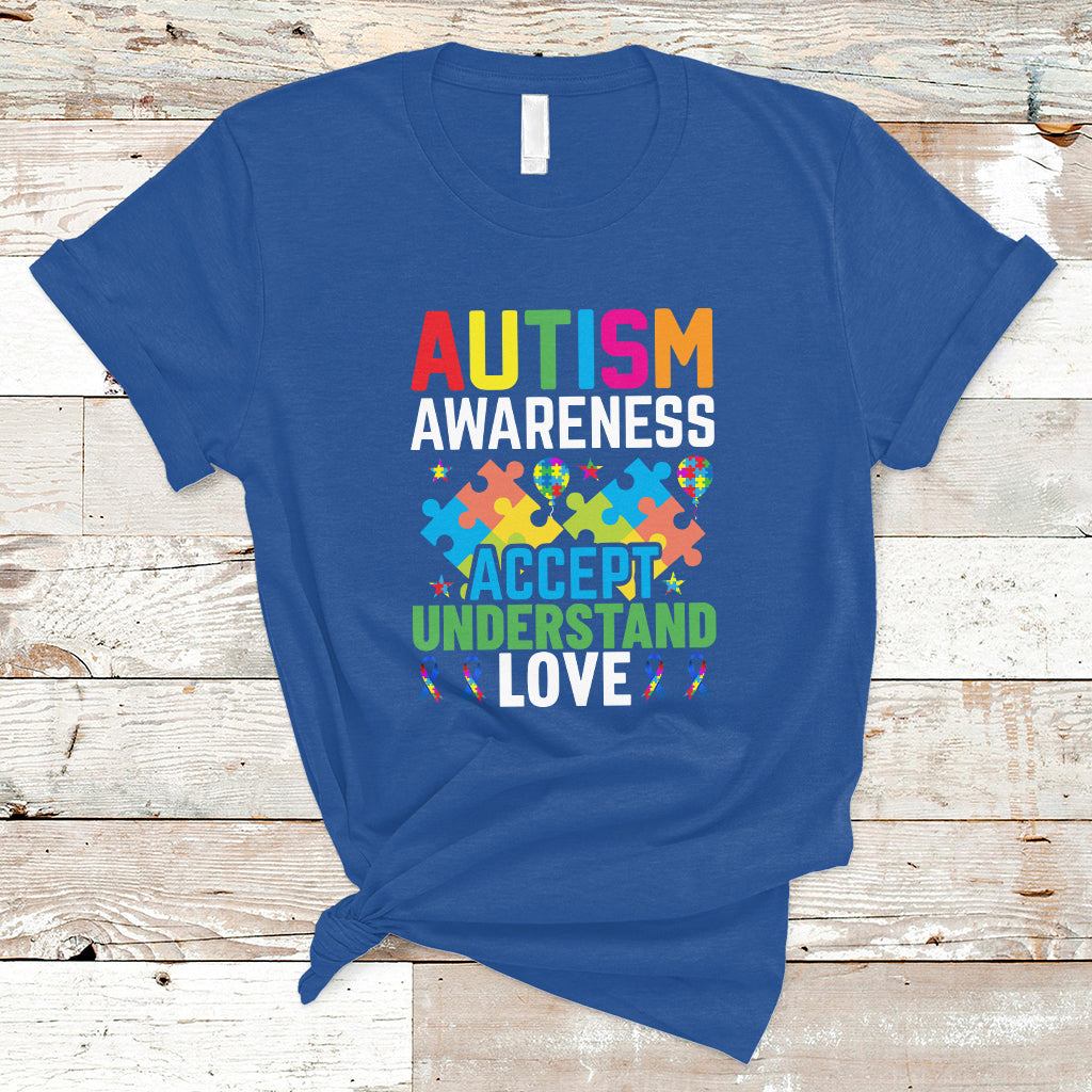 Autism Awareness T Shirt Accept Understand Love Spectrum Blue Ribbon - Wonder Print Shop