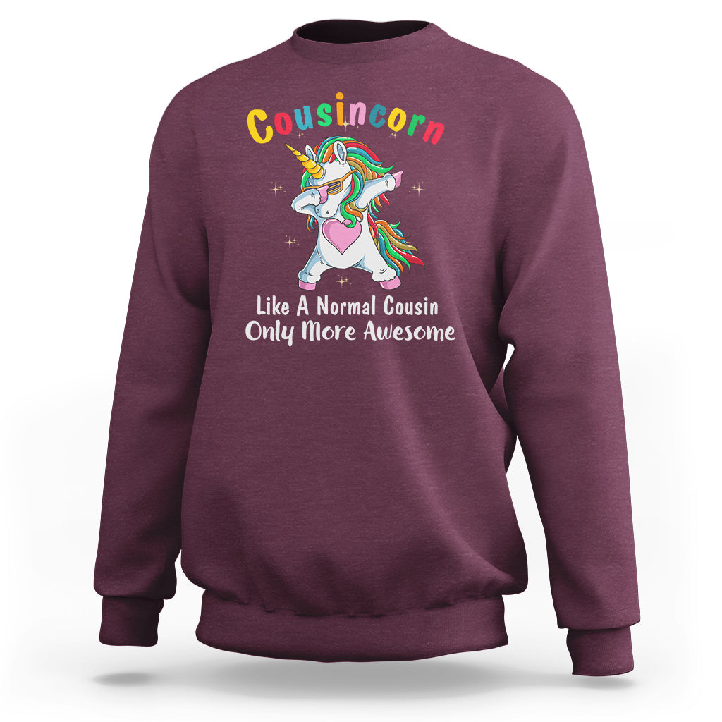 Maroon crewneck sweatshirt with dabbing unicorn graphic on front, long sleeves