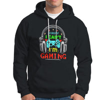 Black gaming hoodie with front graphic, pullover hood, and kangaroo pocket
