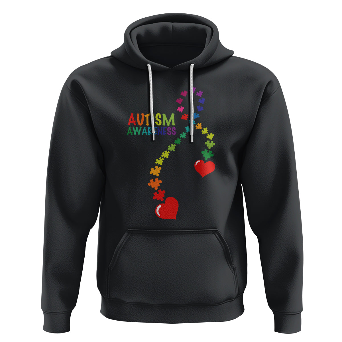 Heart Autism Awareness Hoodie Puzzle Heart Ribbon Support Accept - Wonder Print Shop