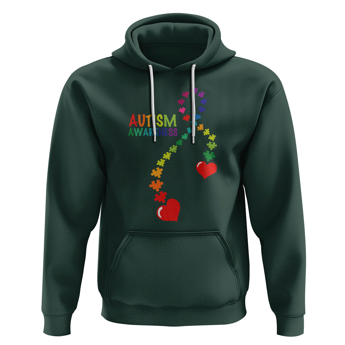 Heart Autism Awareness Hoodie Puzzle Heart Ribbon Support Accept - Wonder Print Shop