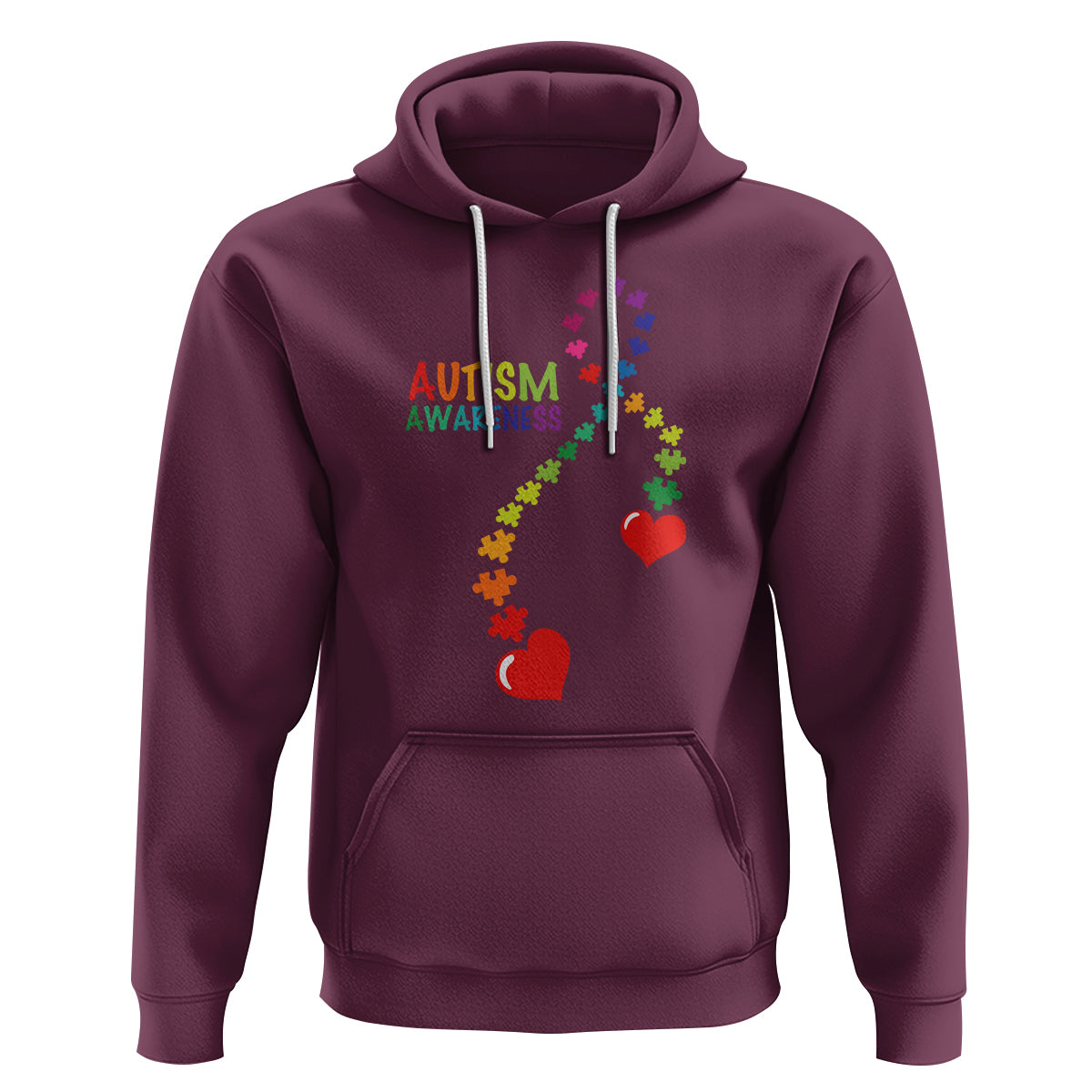 Heart Autism Awareness Hoodie Puzzle Heart Ribbon Support Accept - Wonder Print Shop