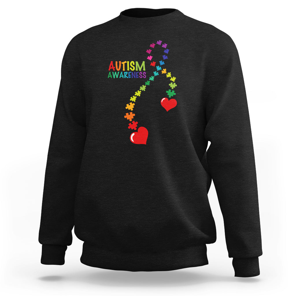 Heart Autism Awareness Sweatshirt Puzzle Heart Ribbon Support Accept - Wonder Print Shop