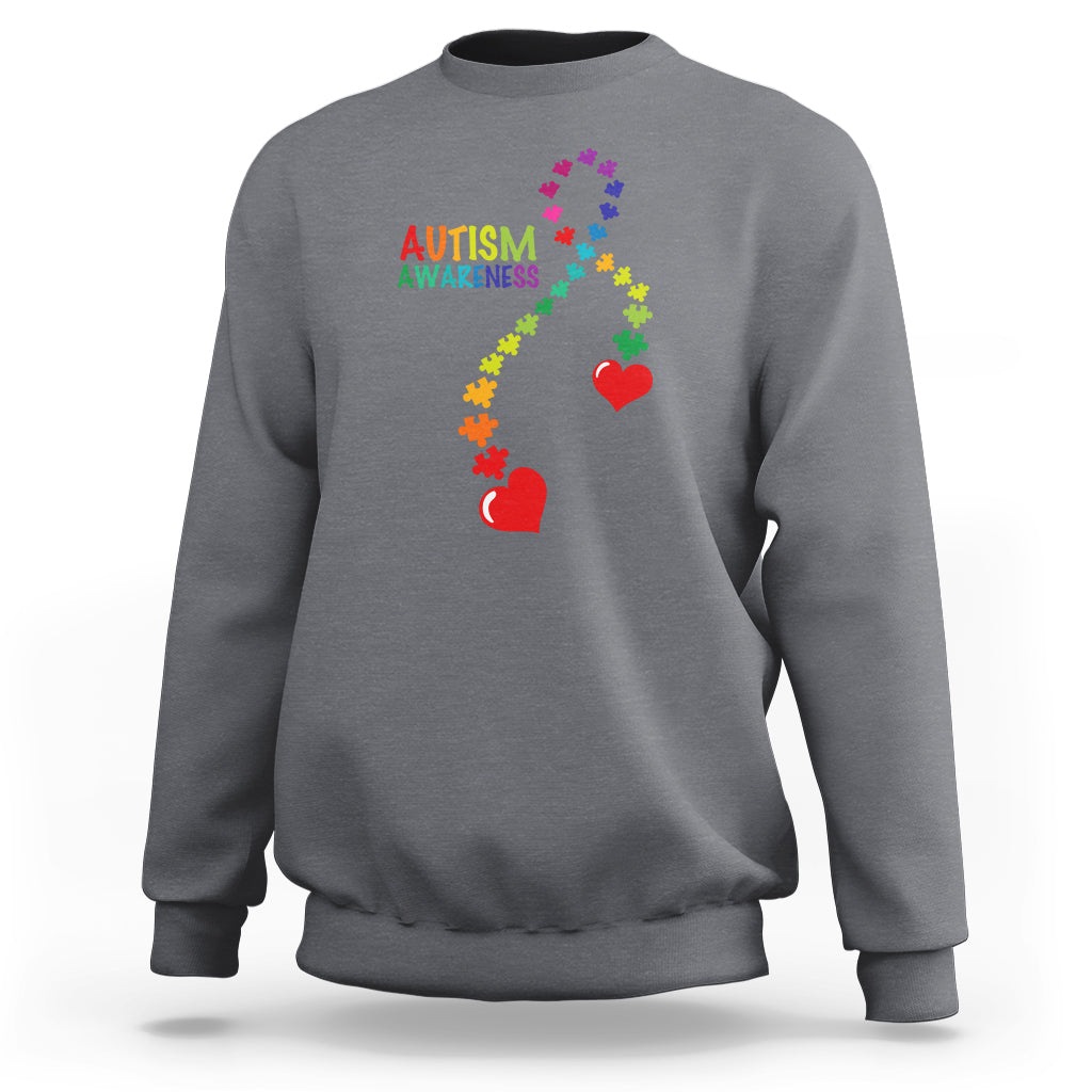 Heart Autism Awareness Sweatshirt Puzzle Heart Ribbon Support Accept - Wonder Print Shop