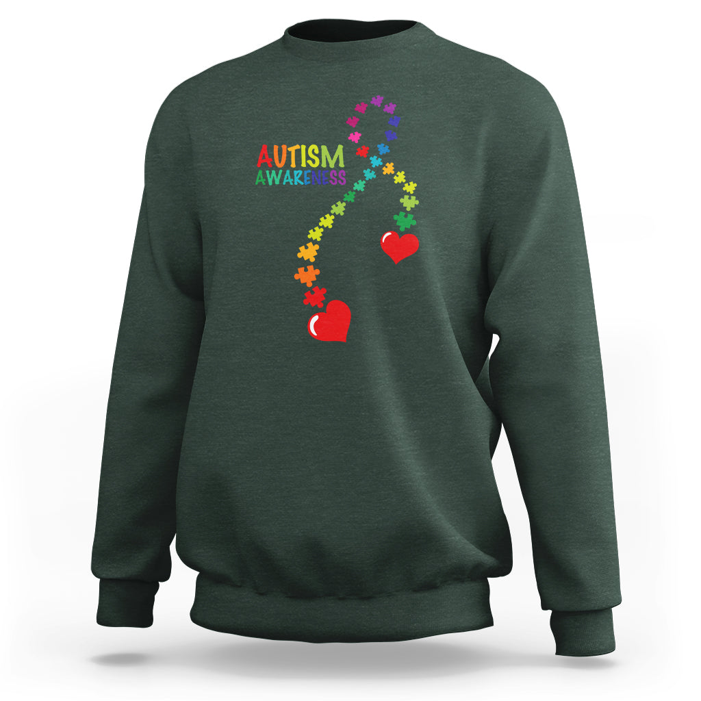 Heart Autism Awareness Sweatshirt Puzzle Heart Ribbon Support Accept - Wonder Print Shop