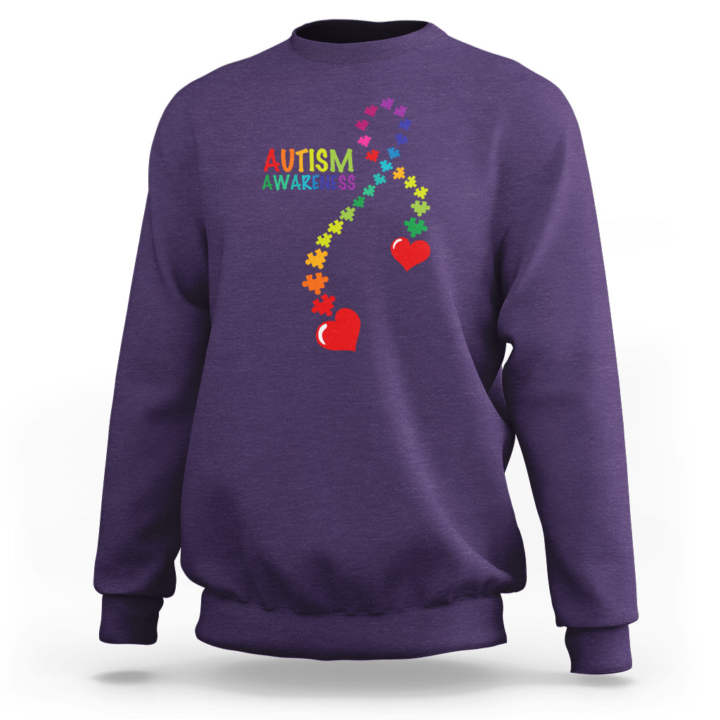Heart Autism Awareness Sweatshirt Puzzle Heart Ribbon Support Accept - Wonder Print Shop
