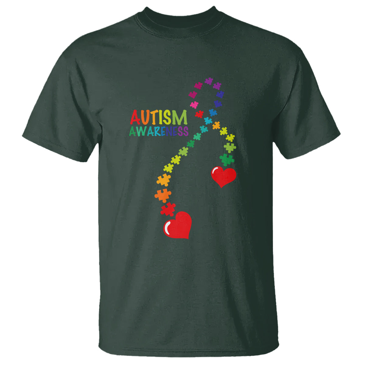 Heart Autism Awareness T Shirt Puzzle Heart Ribbon Support Accept - Wonder Print Shop