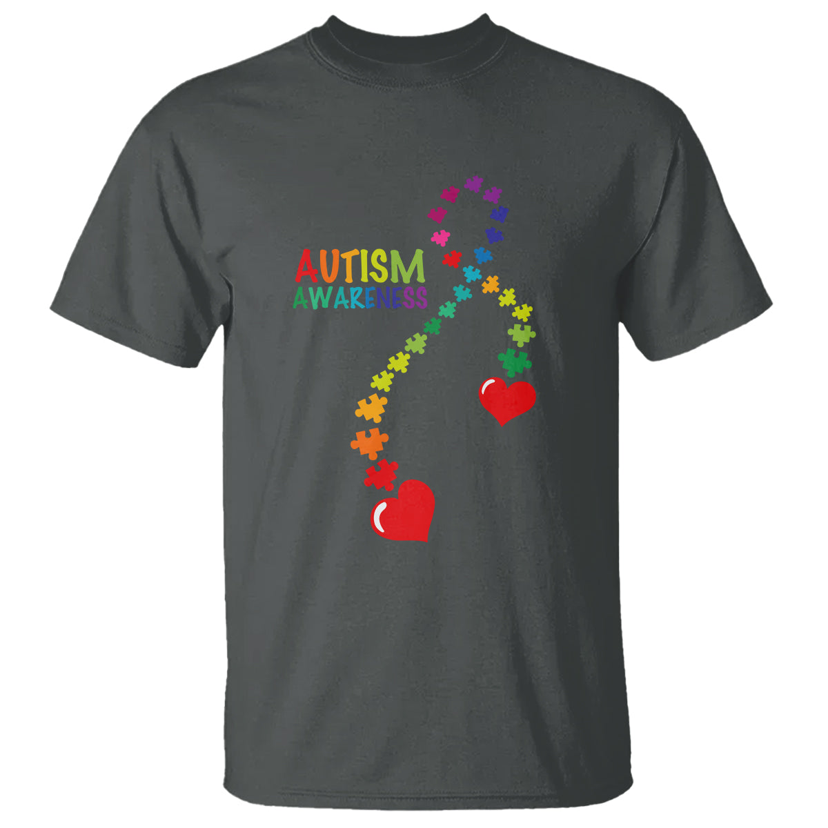 Heart Autism Awareness T Shirt Puzzle Heart Ribbon Support Accept - Wonder Print Shop