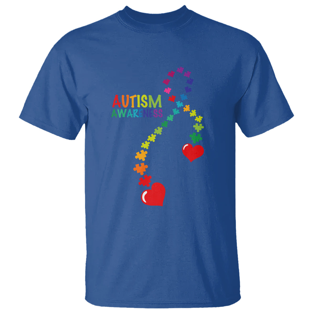 Heart Autism Awareness T Shirt Puzzle Heart Ribbon Support Accept - Wonder Print Shop
