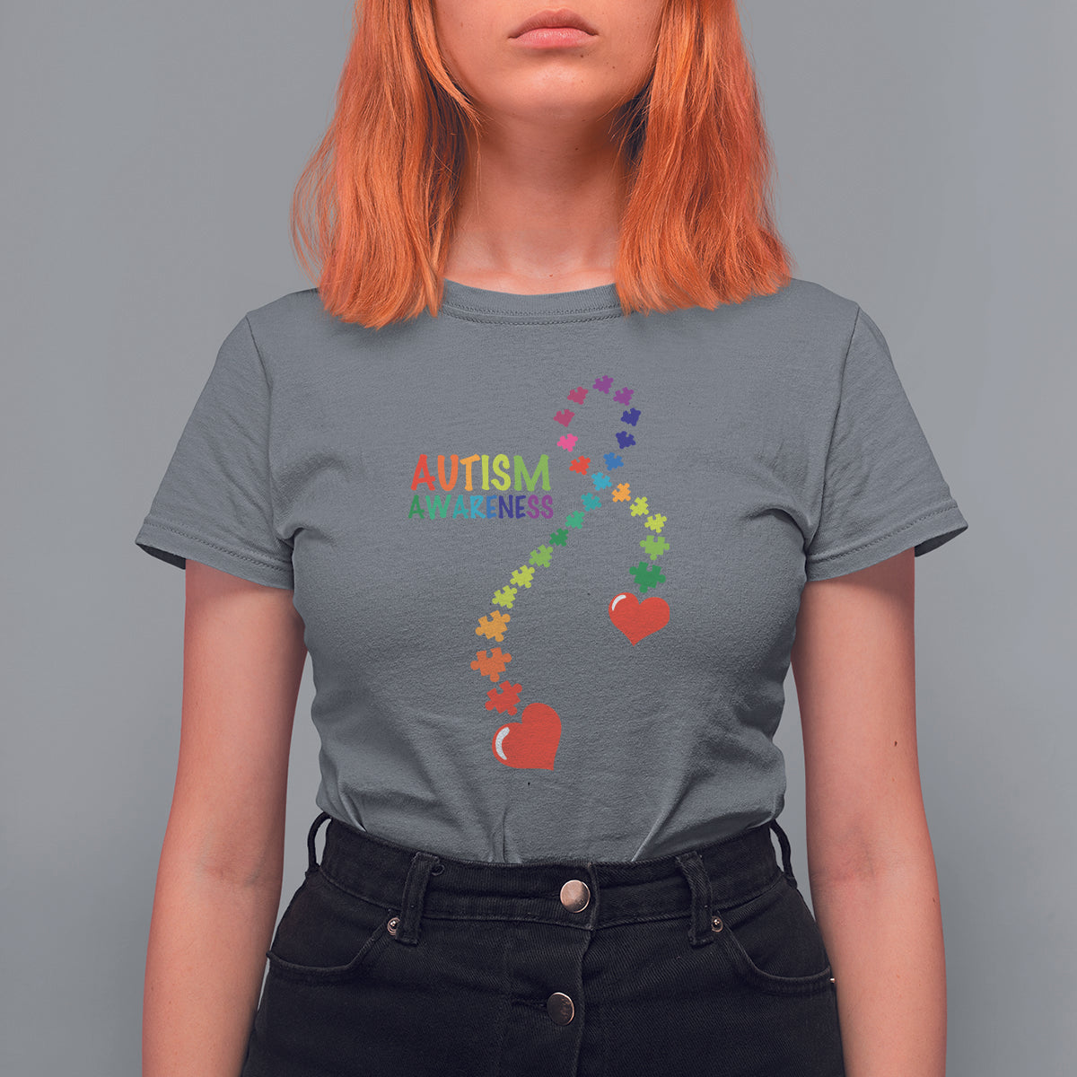 Heart Autism Awareness T Shirt For Women Puzzle Heart Ribbon Support Accept - Wonder Print Shop