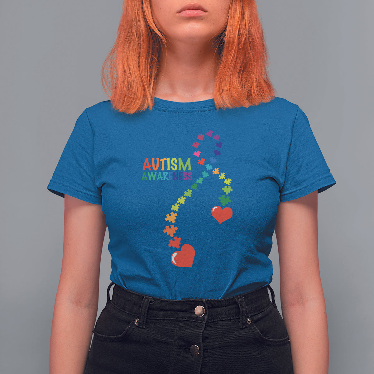 Heart Autism Awareness T Shirt For Women Puzzle Heart Ribbon Support Accept - Wonder Print Shop