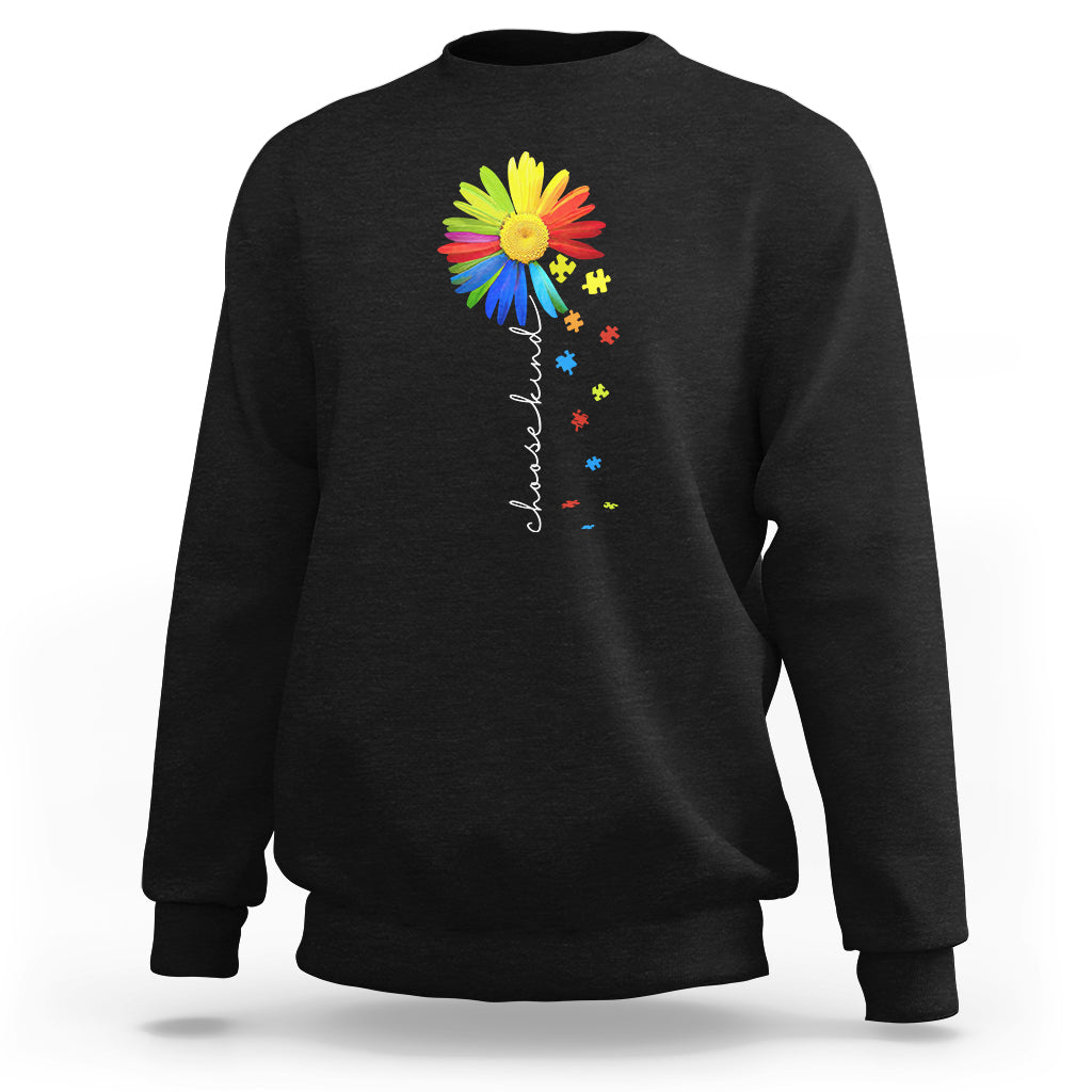 Sunflower Autism Sweatshirt Choose Kind Rainbow Puzzle Piece - Wonder Print Shop