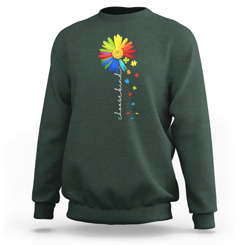 Sunflower Autism Sweatshirt Choose Kind Rainbow Puzzle Piece - Wonder Print Shop
