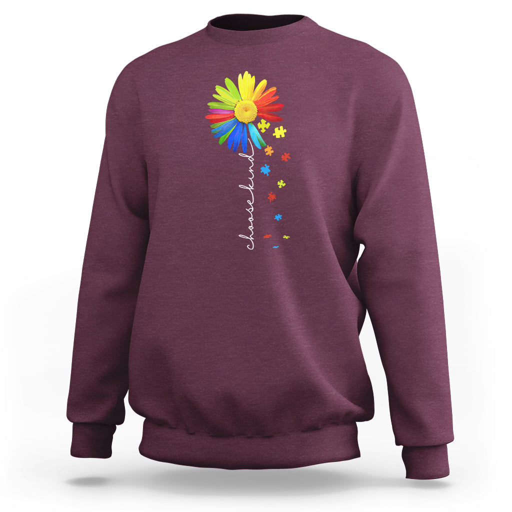 Sunflower Autism Sweatshirt Choose Kind Rainbow Puzzle Piece - Wonder Print Shop