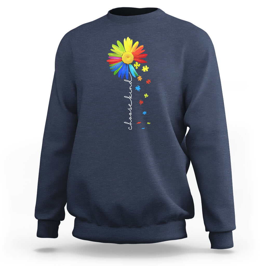 Sunflower Autism Sweatshirt Choose Kind Rainbow Puzzle Piece - Wonder Print Shop