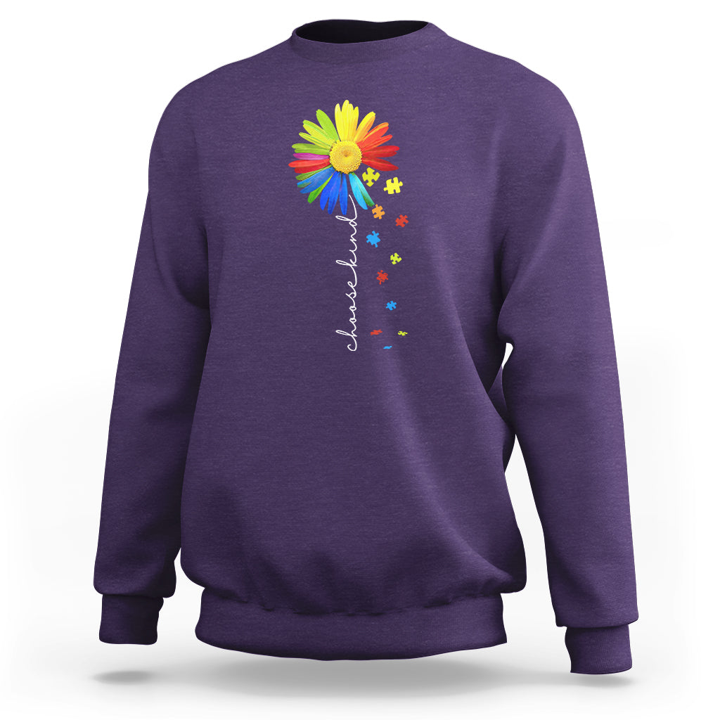 Sunflower Autism Sweatshirt Choose Kind Rainbow Puzzle Piece - Wonder Print Shop