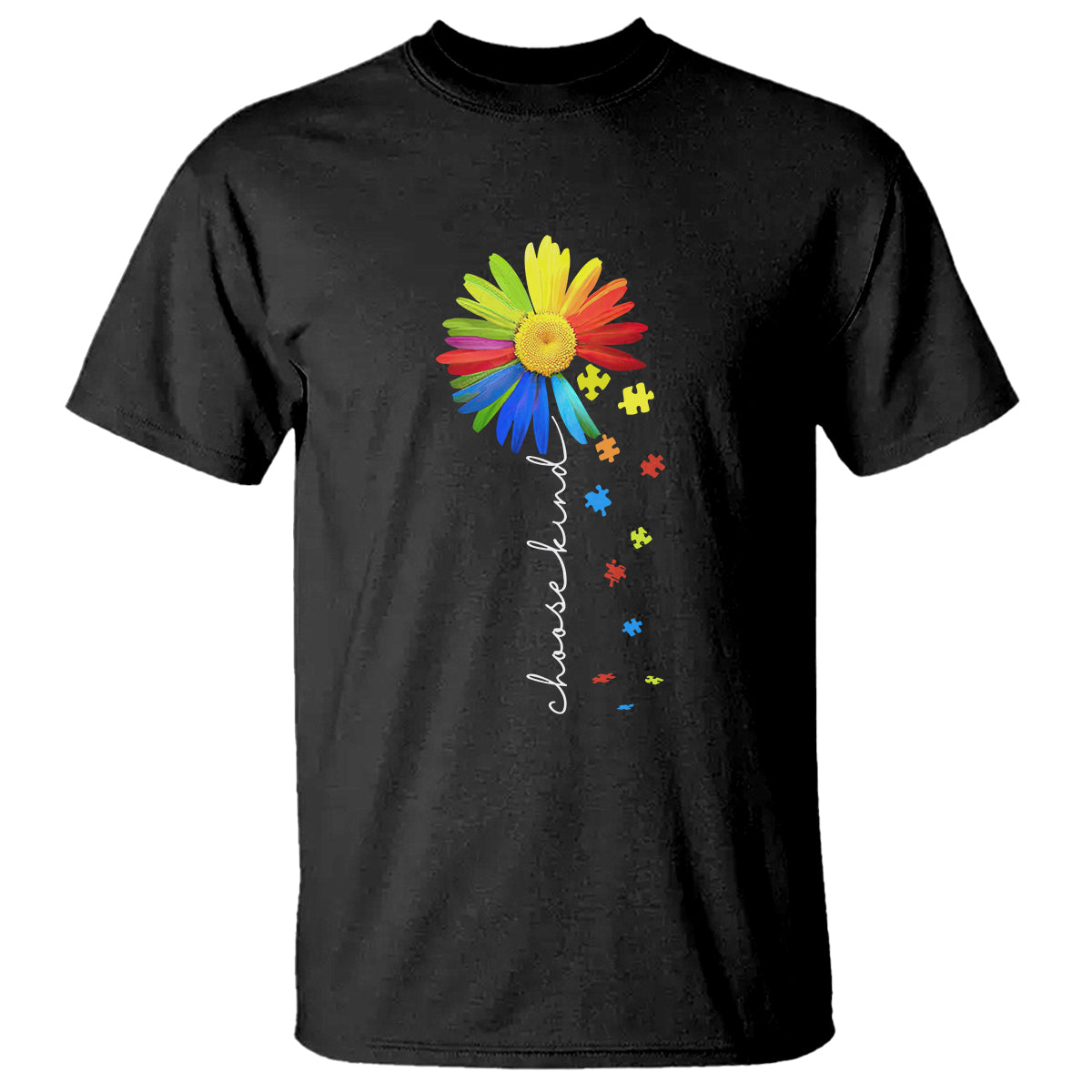 Sunflower Autism T Shirt Choose Kind Rainbow Puzzle Piece - Wonder Print Shop