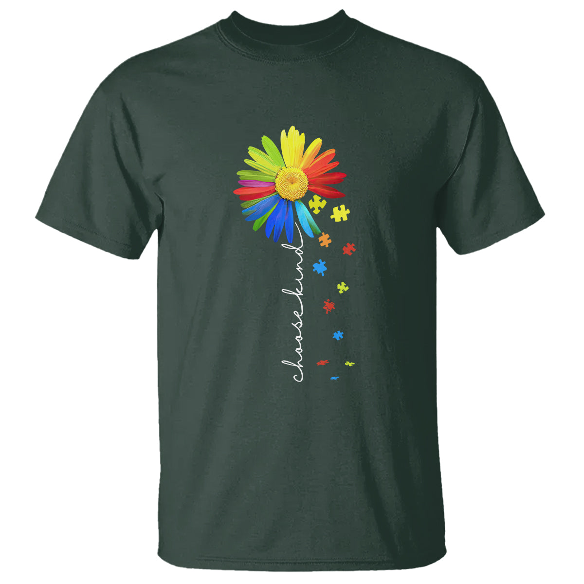 Sunflower Autism T Shirt Choose Kind Rainbow Puzzle Piece - Wonder Print Shop