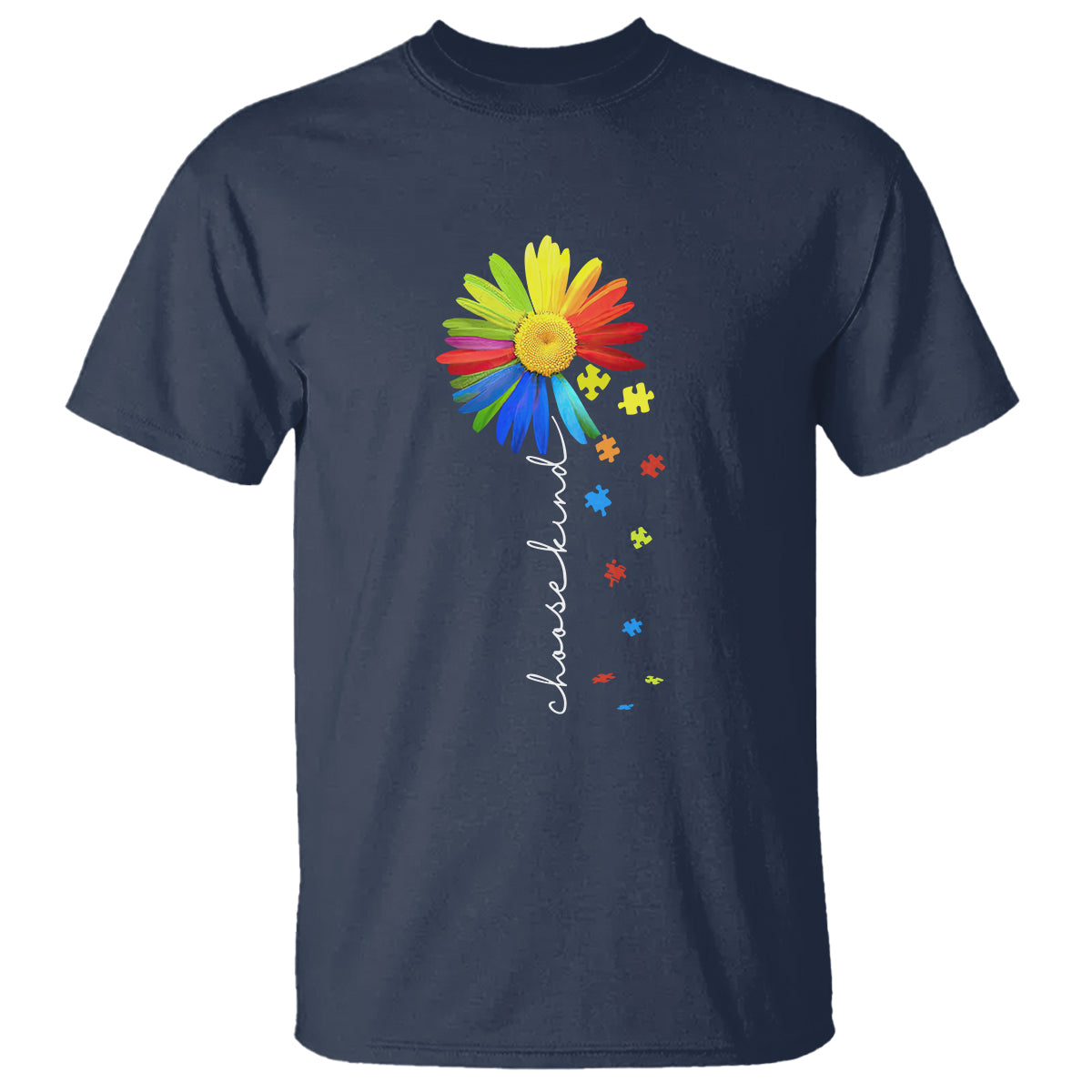 Sunflower Autism T Shirt Choose Kind Rainbow Puzzle Piece - Wonder Print Shop