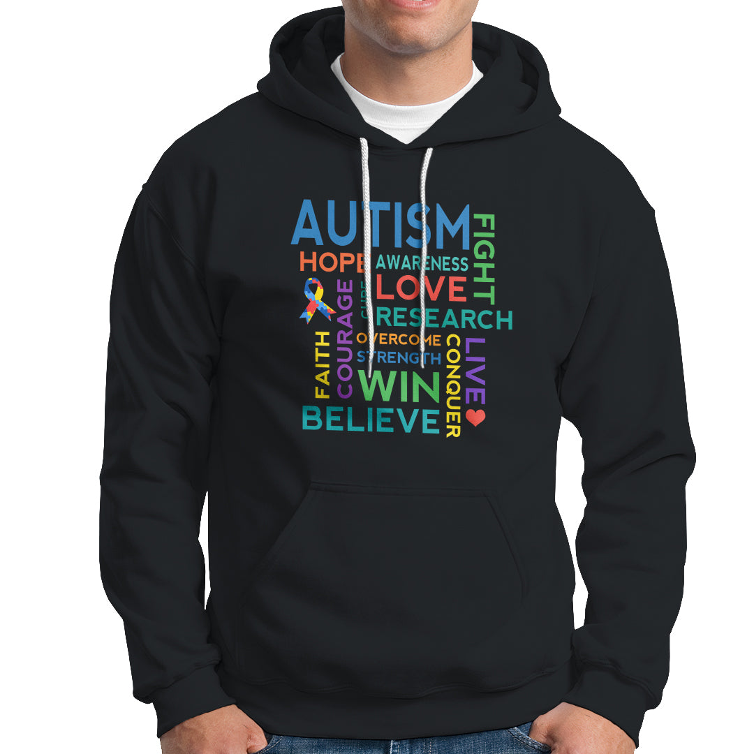 Autism Support Hoodie Warriors Fight Hope Love Courage Believe Win - Wonder Print Shop