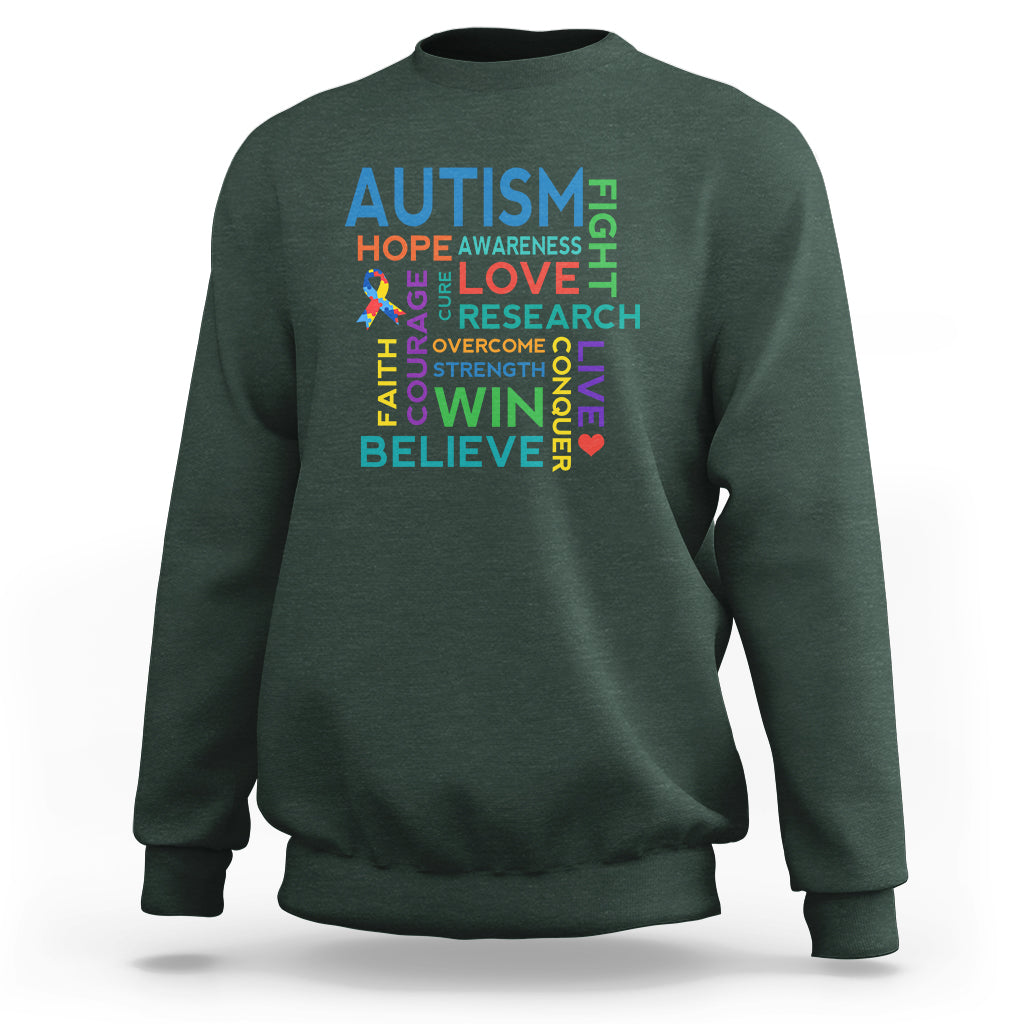 Autism Support Sweatshirt Warriors Fight Hope Love Courage Believe Win - Wonder Print Shop