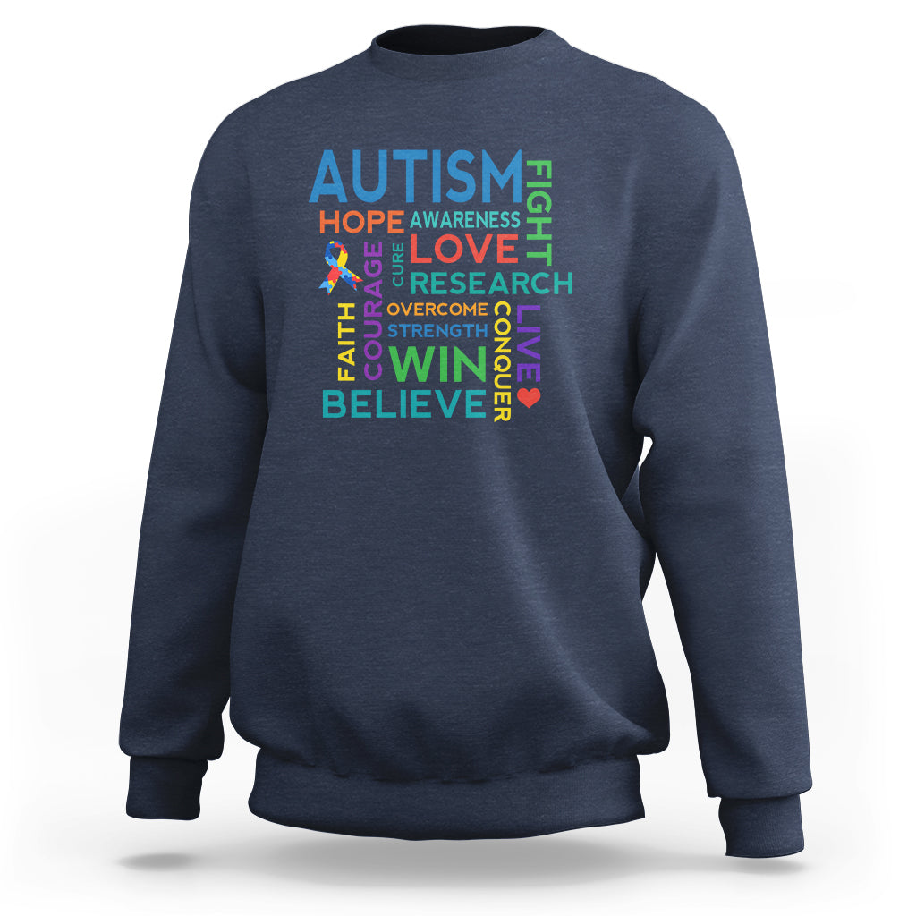 Autism Support Sweatshirt Warriors Fight Hope Love Courage Believe Win - Wonder Print Shop