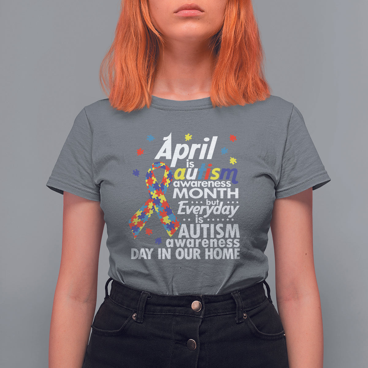 Autism Awareness T Shirt For Women Everyday In Our Home Spectrum Puzzle Ribbon - Wonder Print Shop