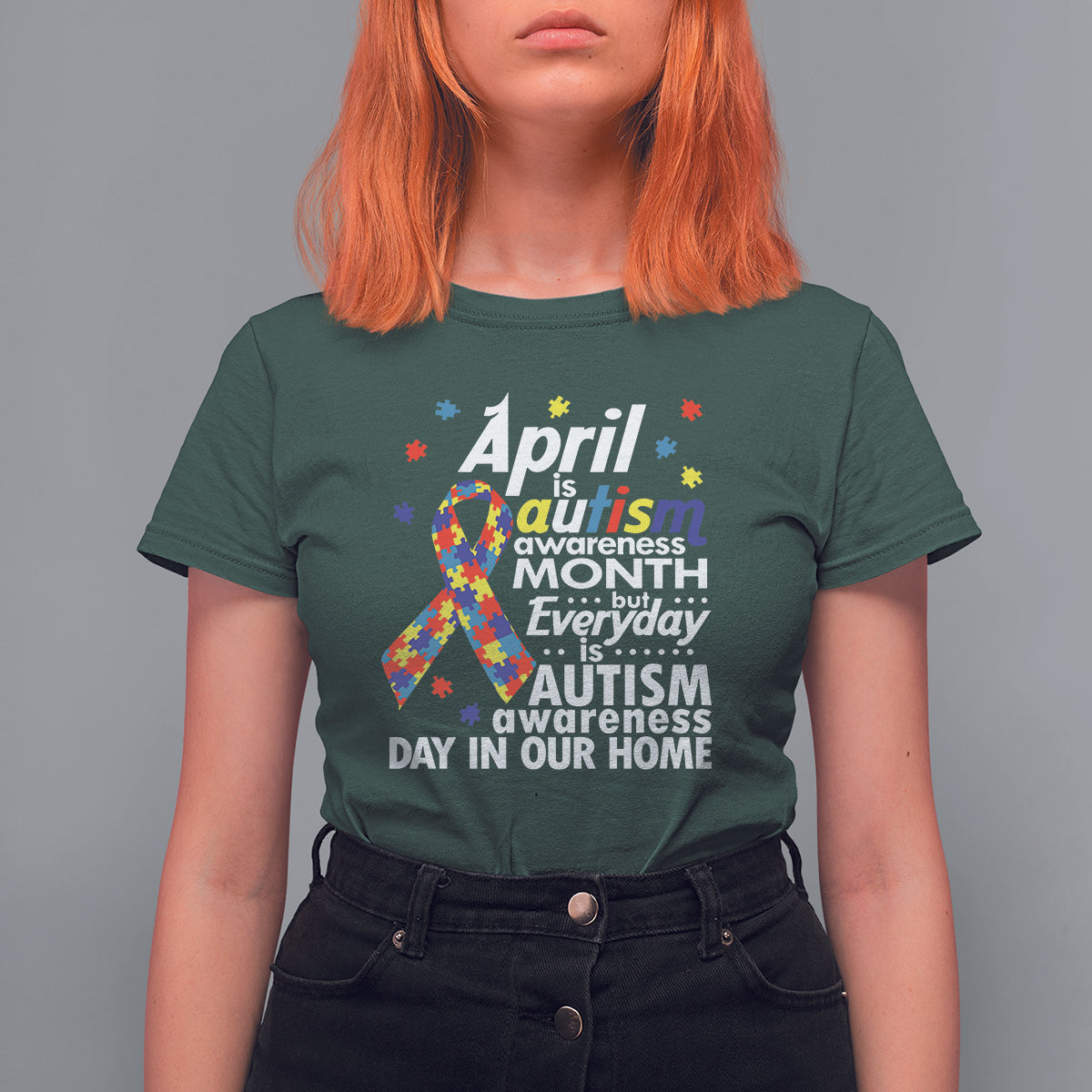 Autism Awareness T Shirt For Women Everyday In Our Home Spectrum Puzzle Ribbon - Wonder Print Shop