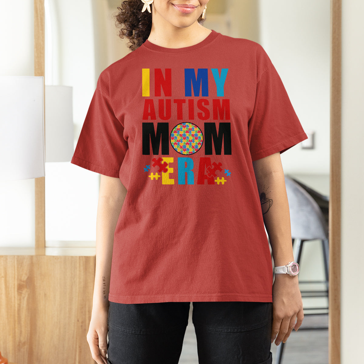 In My Autism Mom Era T Shirt For Women Love Support Puzzle Piece - Wonder Print Shop
