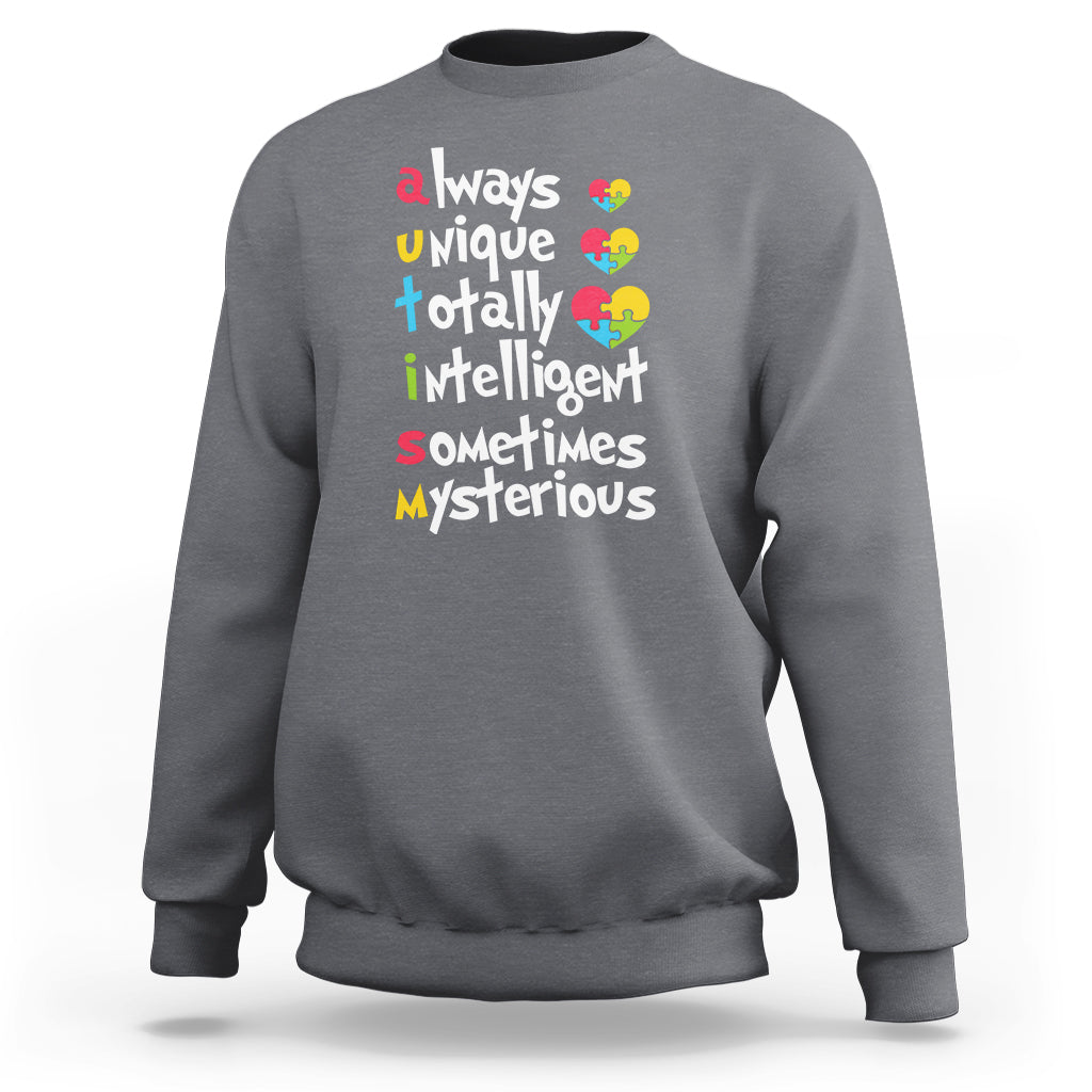 Autism Definition Sweatshirt Always Unique Totally Intelligent Sometimes Mysterious Puzzle Heart - Wonder Print Shop