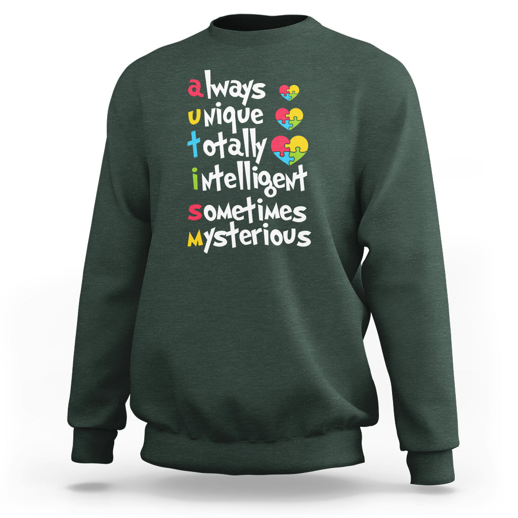 Autism Definition Sweatshirt Always Unique Totally Intelligent Sometimes Mysterious Puzzle Heart - Wonder Print Shop