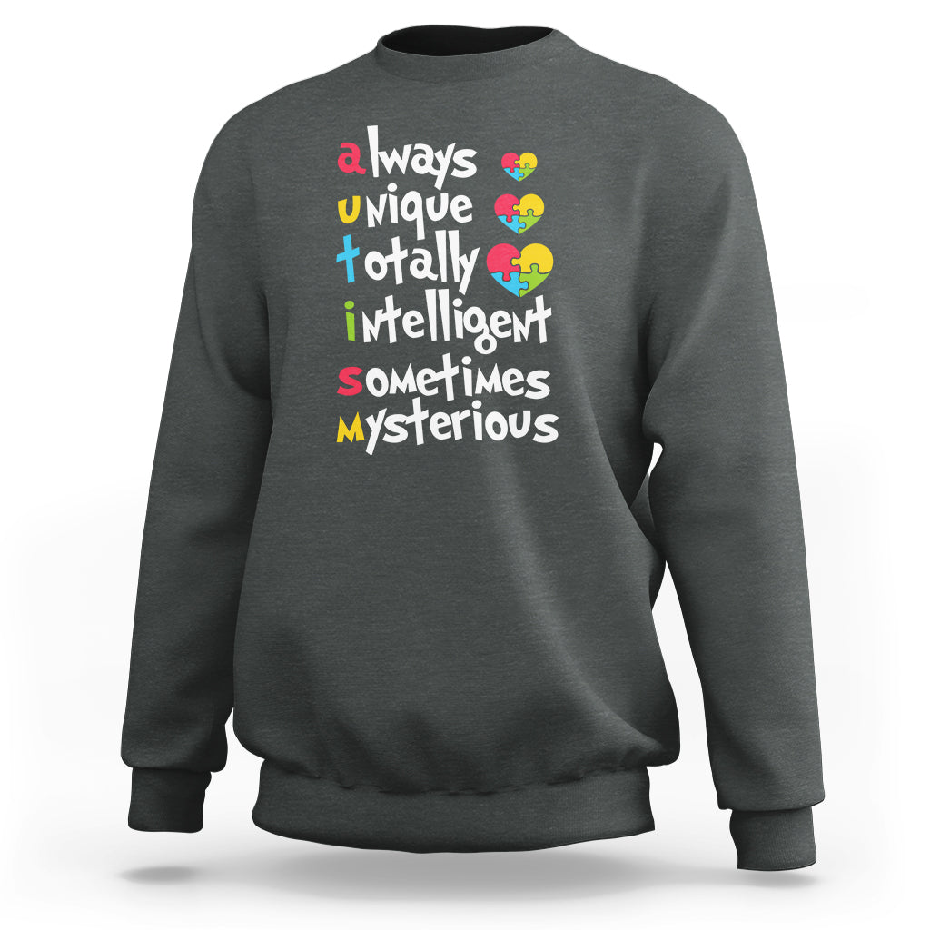 Autism Definition Sweatshirt Always Unique Totally Intelligent Sometimes Mysterious Puzzle Heart - Wonder Print Shop