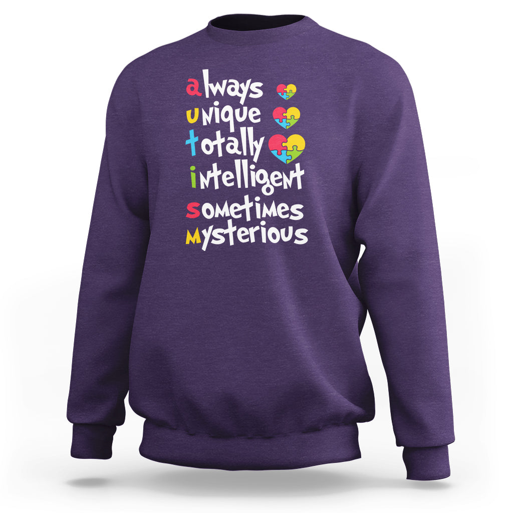 Autism Definition Sweatshirt Always Unique Totally Intelligent Sometimes Mysterious Puzzle Heart - Wonder Print Shop