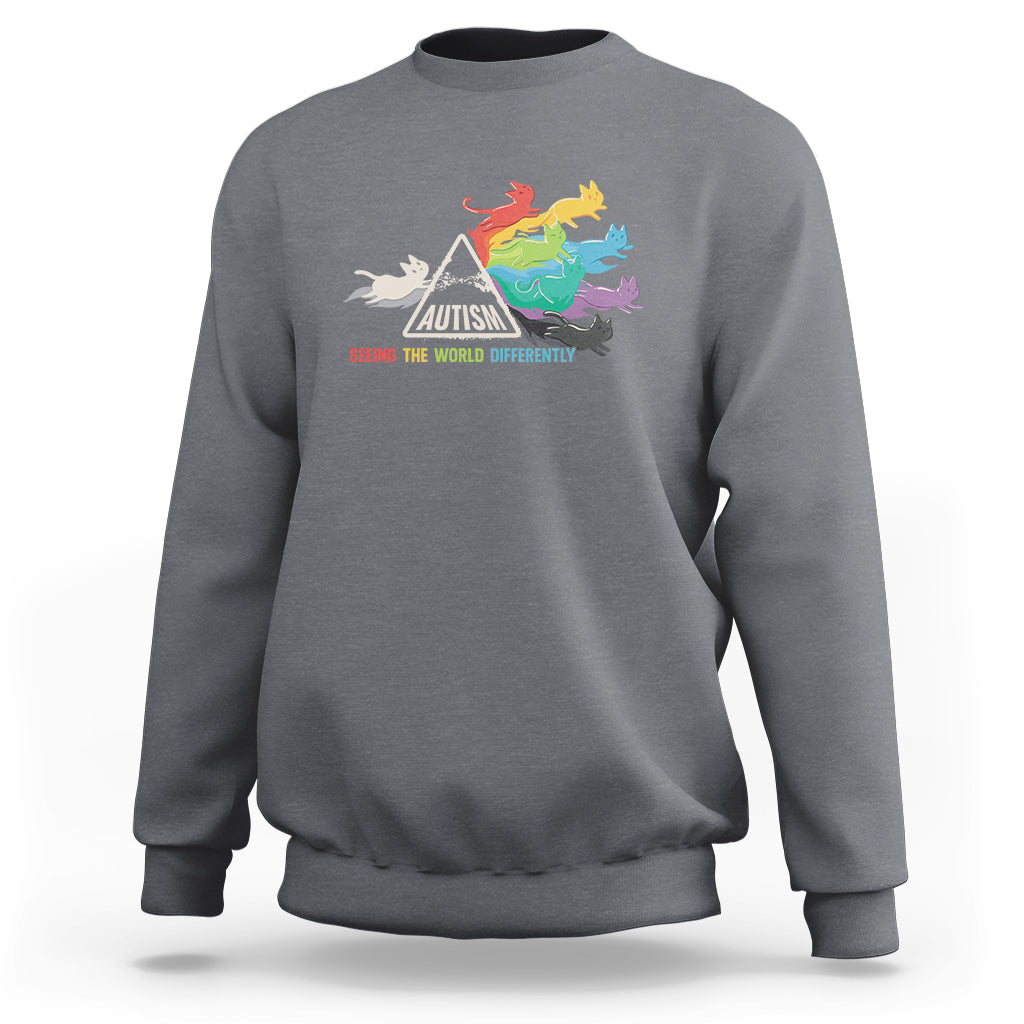 Cat Autism Sweatshirt Seeing The World Form A Different Angle - Wonder Print Shop