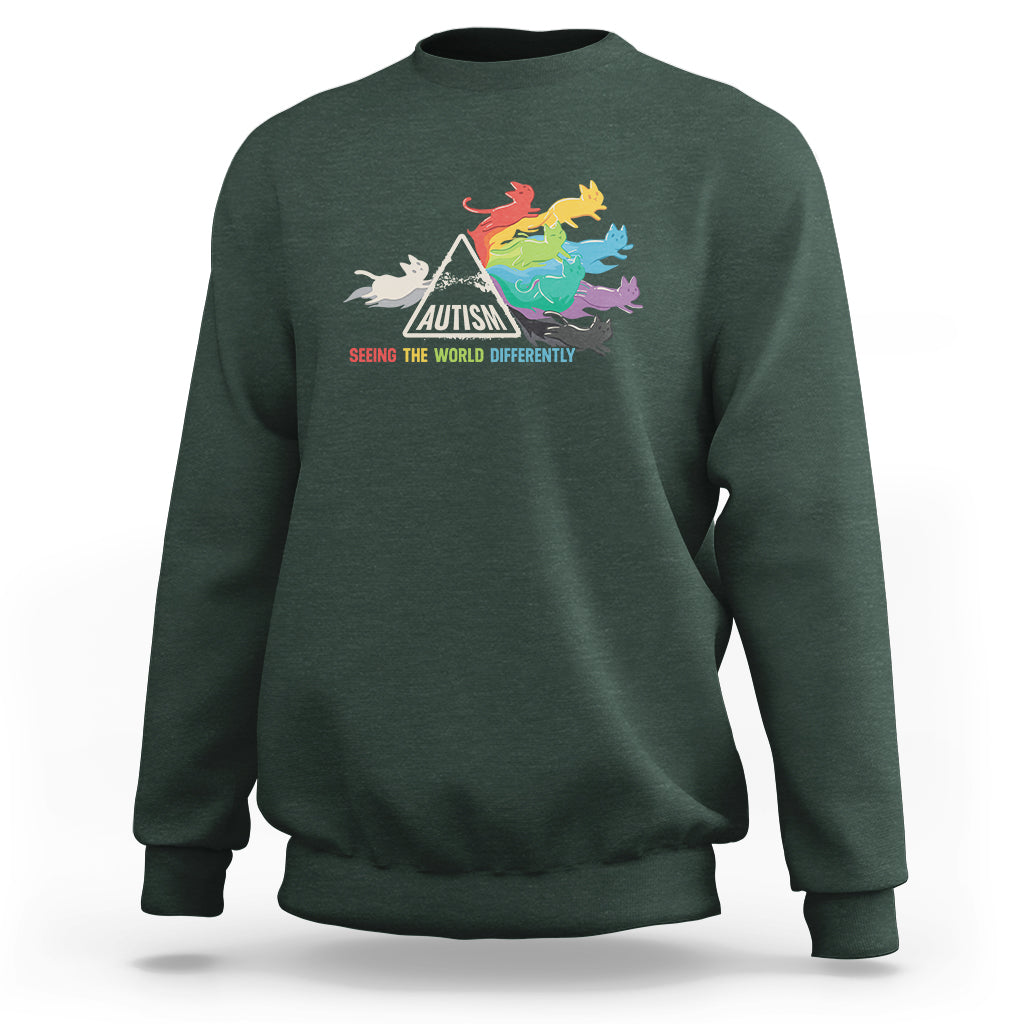 Cat Autism Sweatshirt Seeing The World Form A Different Angle - Wonder Print Shop
