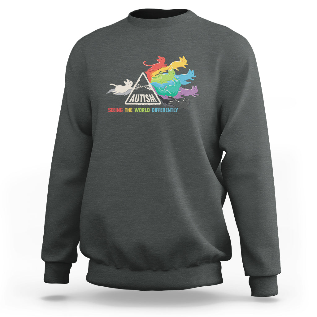 Cat Autism Sweatshirt Seeing The World Form A Different Angle - Wonder Print Shop