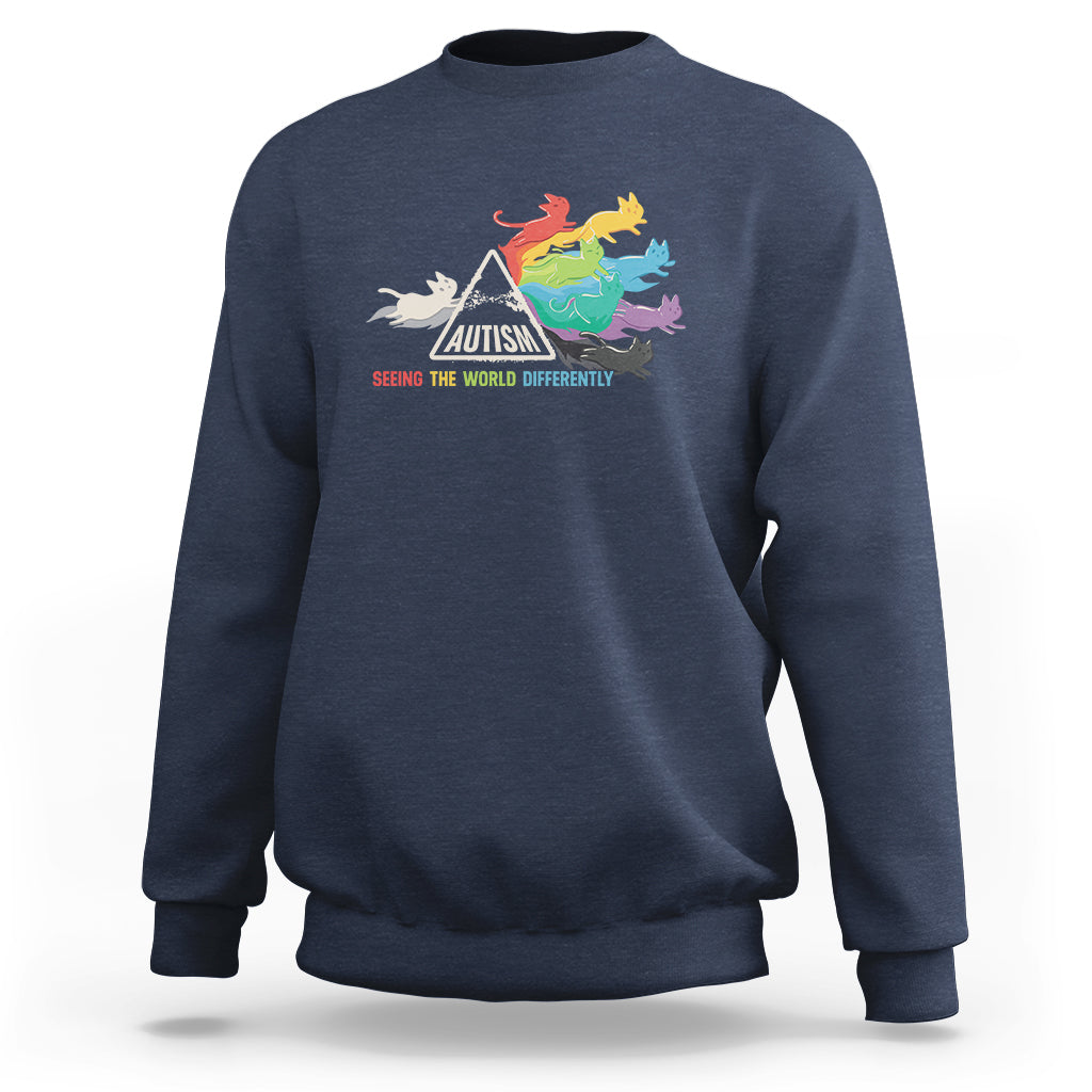 Cat Autism Sweatshirt Seeing The World Form A Different Angle - Wonder Print Shop