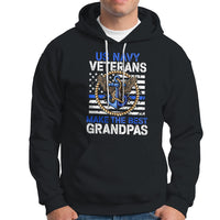 Men's black pullover hoodie with front pocket and US Navy veterans graphic