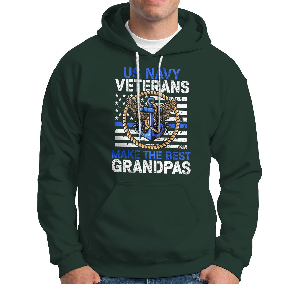 Men's dark green pullover hoodie with front pocket and US Navy veterans graphic