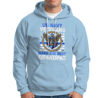 Men's light blue pullover hoodie with front pocket and US Navy veterans graphic