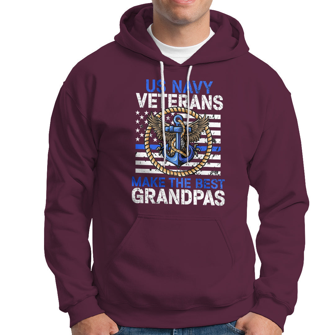 Men's maroon pullover hoodie with front pocket and US Navy veterans graphic