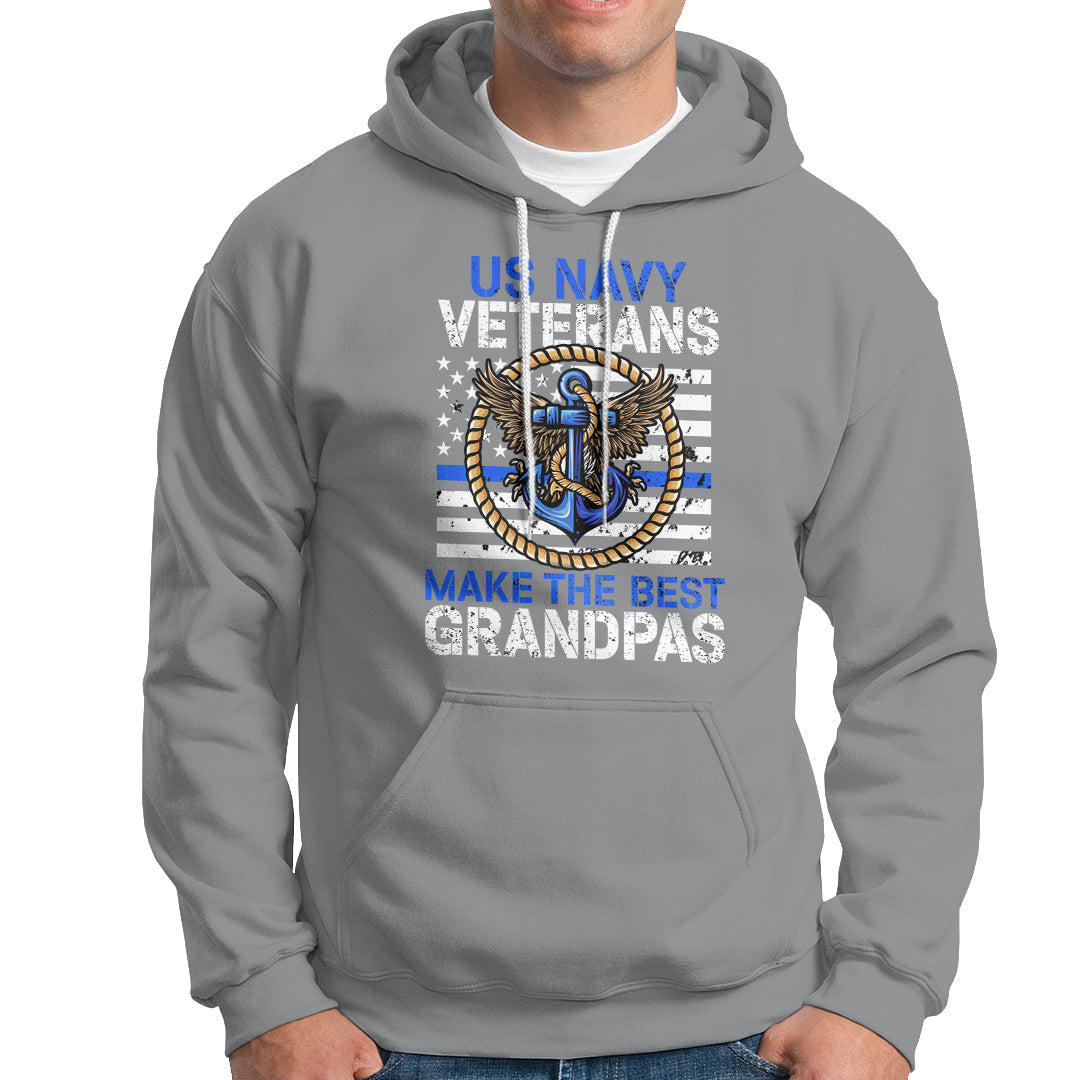 Men's sport gray pullover hoodie with front pocket and US Navy veterans graphic