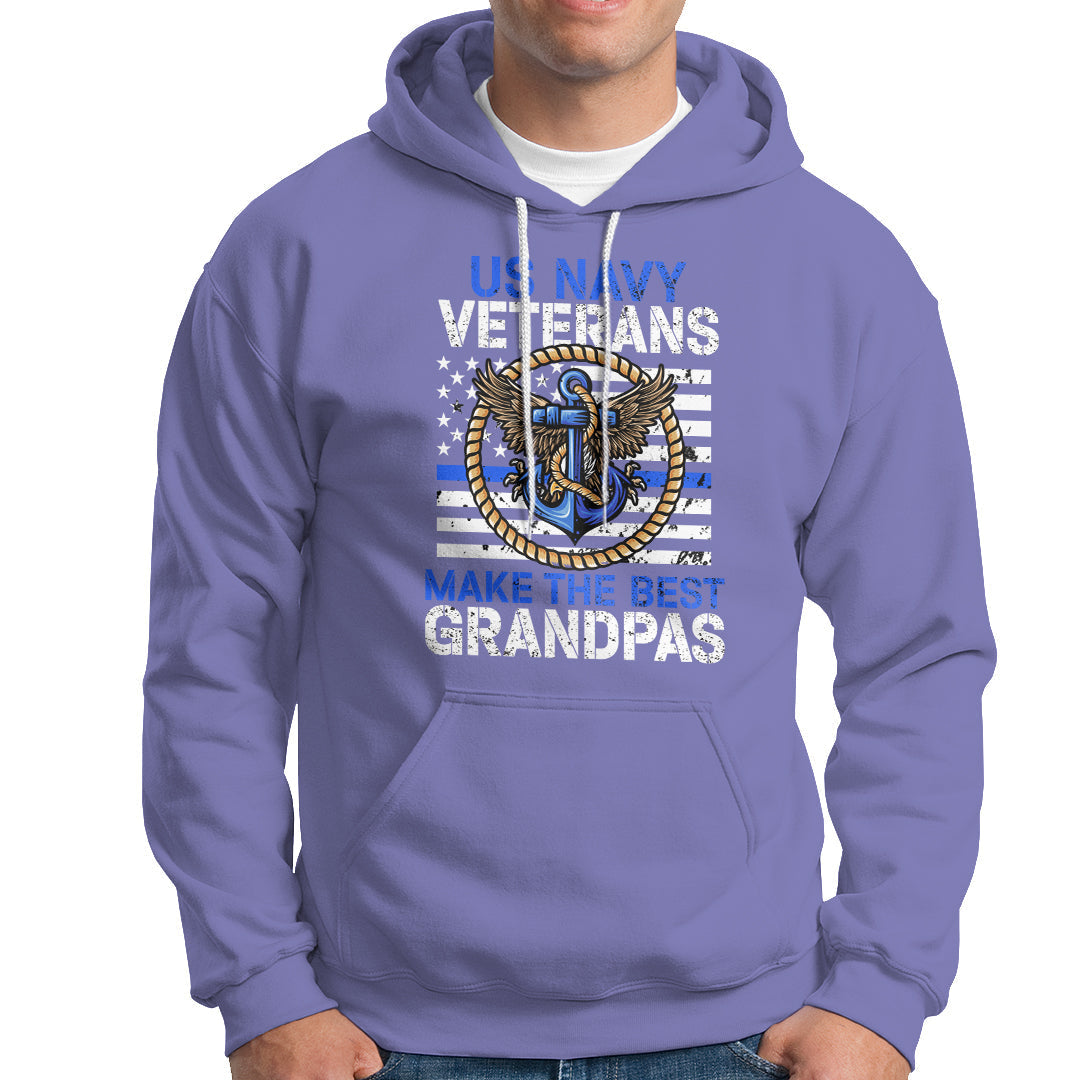 Men's violet pullover hoodie with front pocket and US Navy veterans graphic