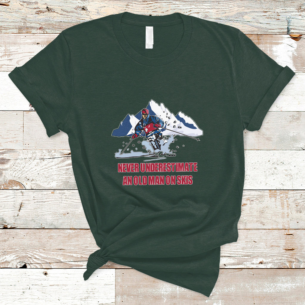 Never Underestimate An Old Man On Skis Funny Skiing Skier T Shirt - Wonder Print Shop