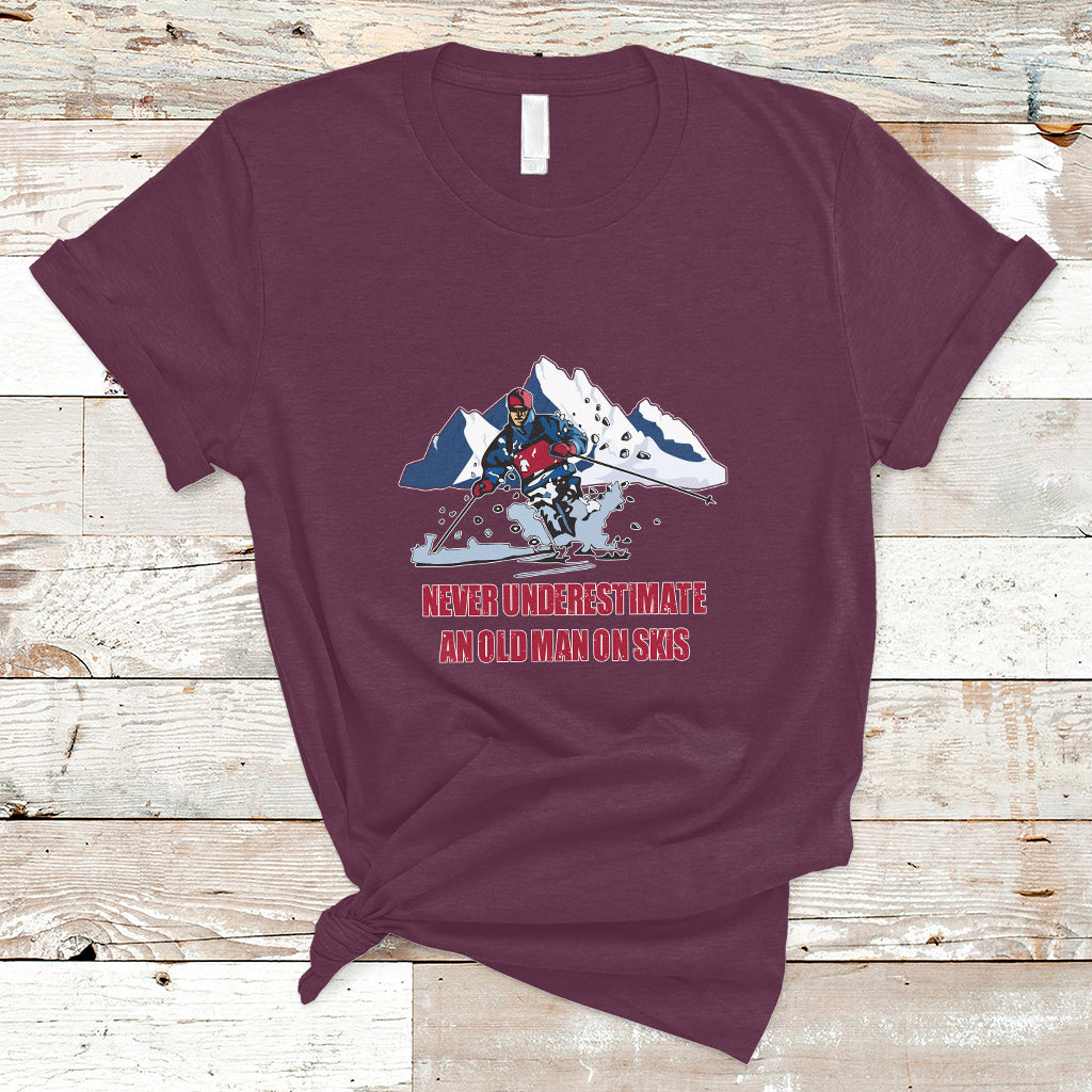 Never Underestimate An Old Man On Skis Funny Skiing Skier T Shirt - Wonder Print Shop